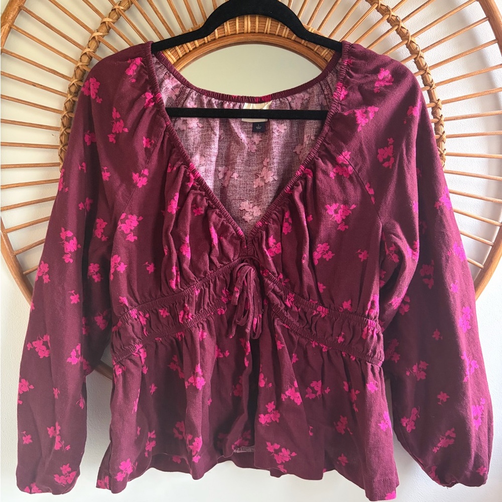 Universal Thread Burgundy Floral Blouse